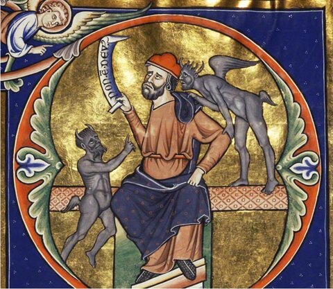 Initial D: The Fool with Two Demons (detail) in a psalter