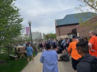 Crowd gathered for falconry demonstration