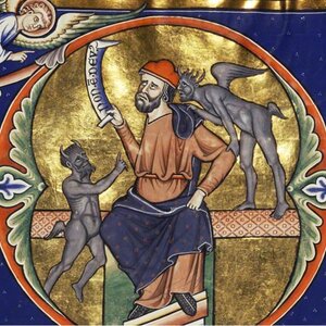 Initial D: The Fool with Two Demons (detail) in a psalter